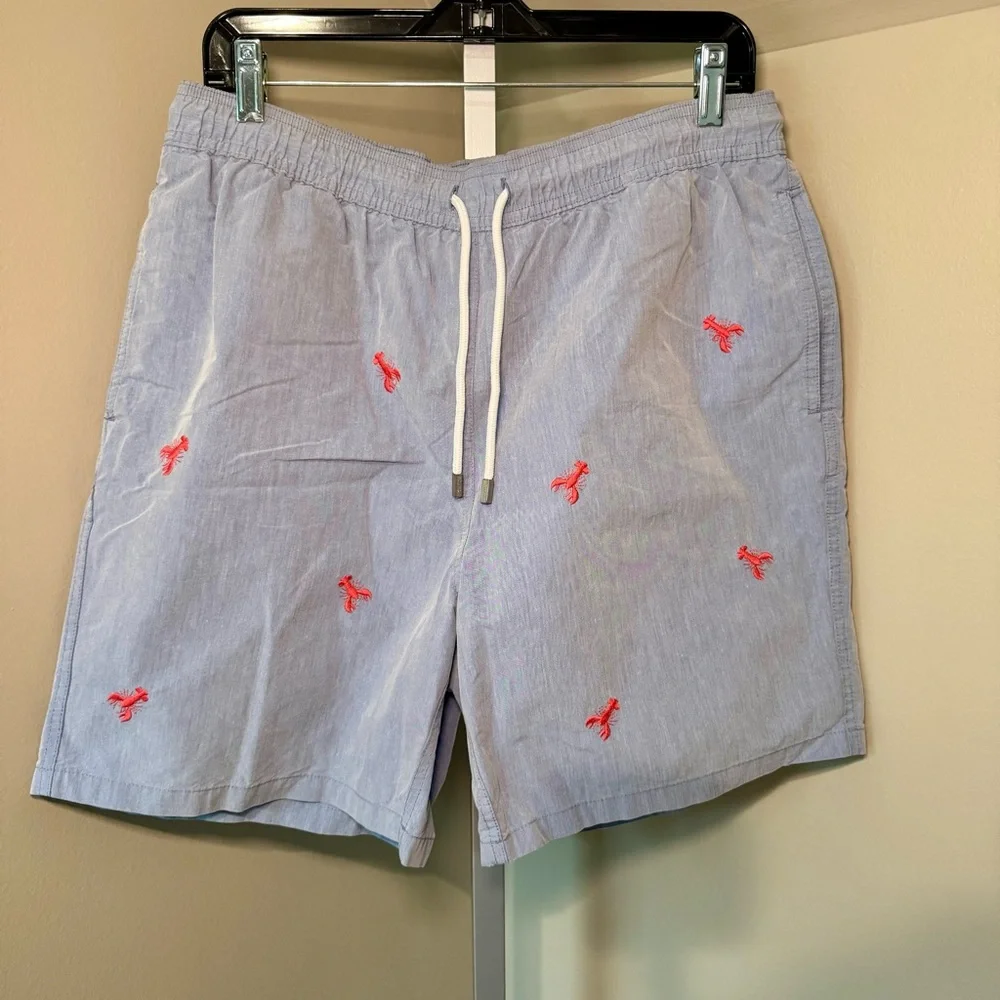 Men's Brooks Brothers Lobster Print Light Blue‎ Swim Shorts Size Medium